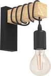 Wandlampe Townshend, 1 flammige Vintage Wandleuchte im Industrial Design, Retro Lampe aus Stahl und Holz-Skandinavische Möbel